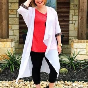 LuLaRoe Womens Shirley Blouse White Open Front Kim